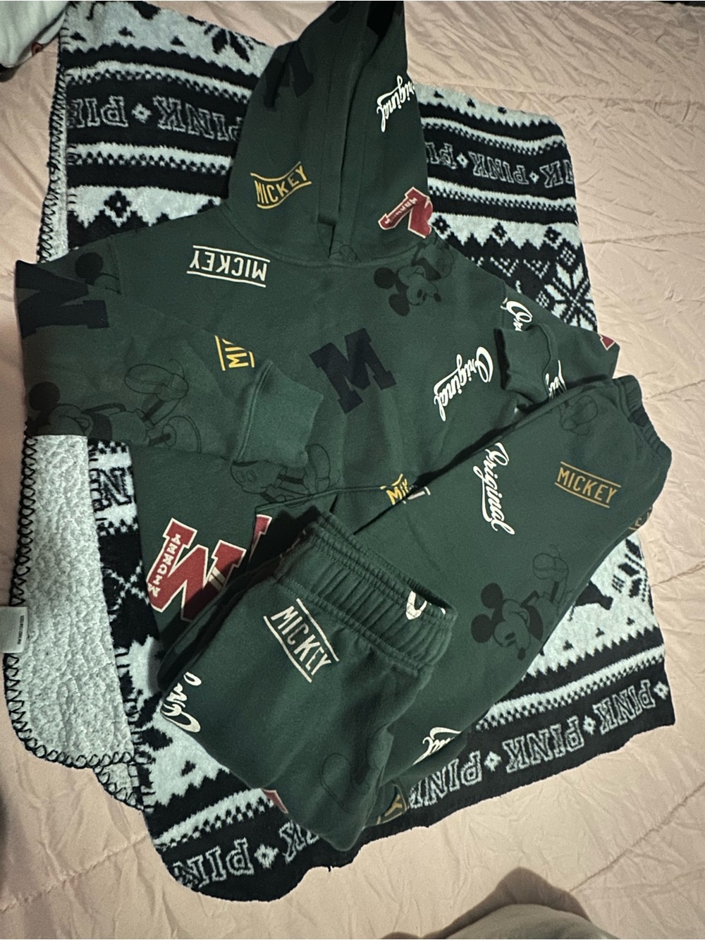 GAP Dark Green Mickey Mouse Logo Hoodie & Jogger Set
